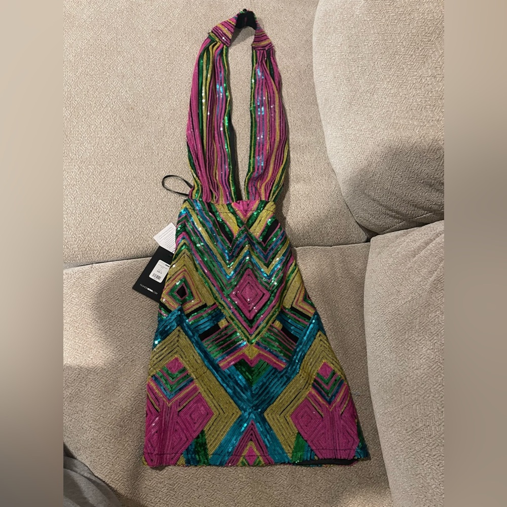 Fashion Nova Multi Color Sequins Dress (Juniors Size Medium )